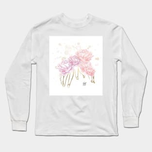 peonies in hand pink illustration Long Sleeve T-Shirt